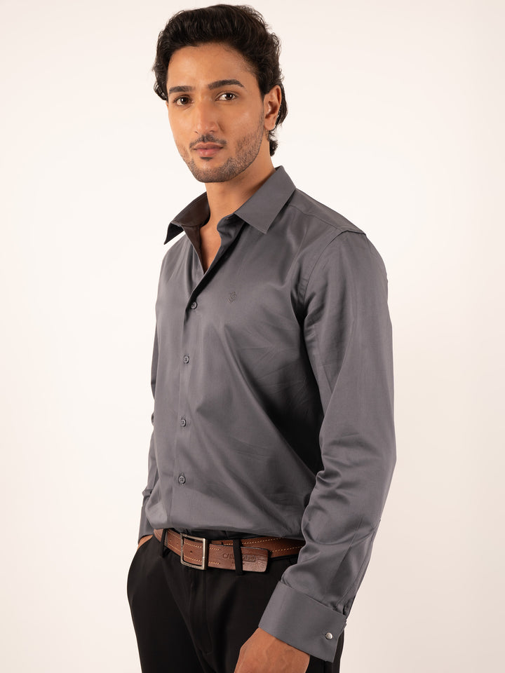 Men's  Grey Sleek-Fit Dress Shirt