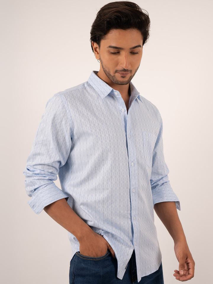Men’s Regular Fit Sky  Blue Cotton Shirt with Subtle Print