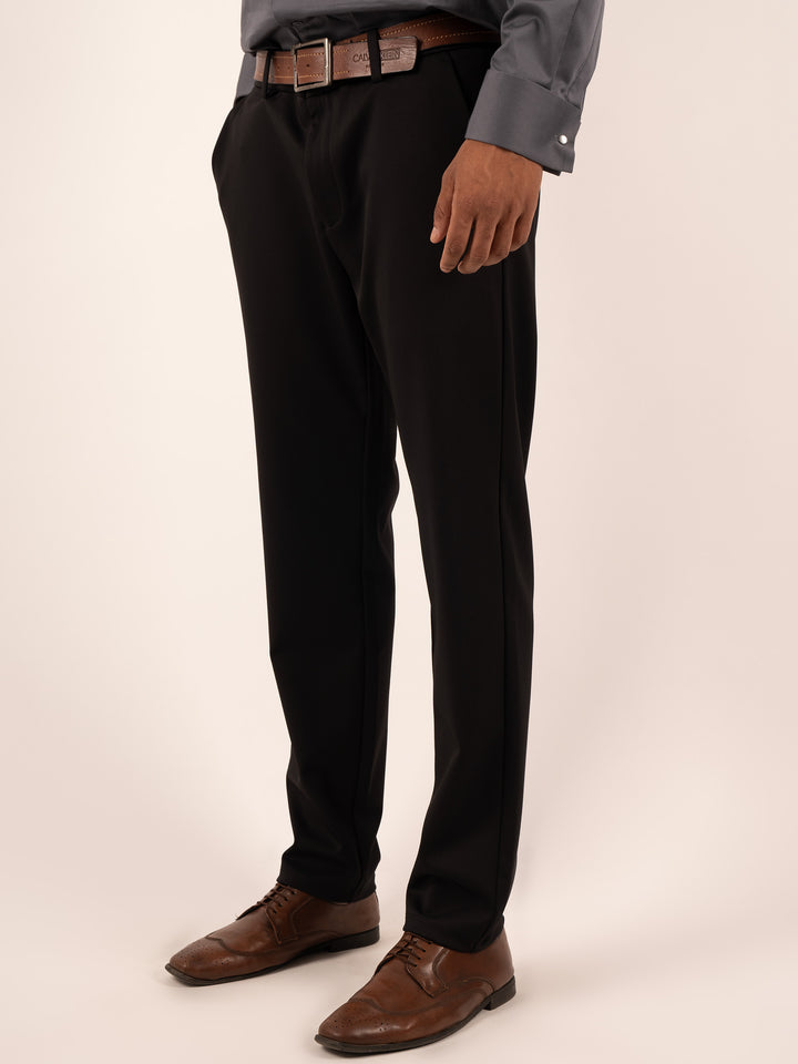 MEN'S BLACK MICRO-PATTERN FORMAL PANT