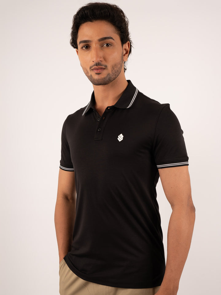 Men’s White Polo T-Shirt with Contrast Tipping (line)