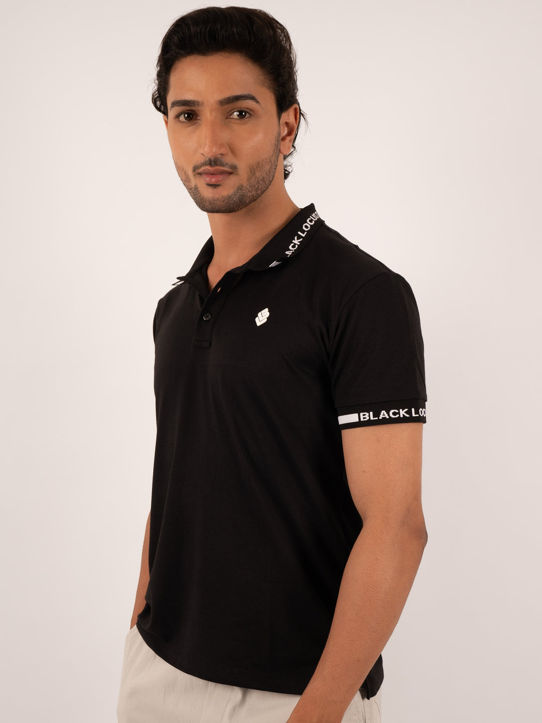 MEN'S TEXT COLLAR AND SLEEVE POLO T-SHIRT