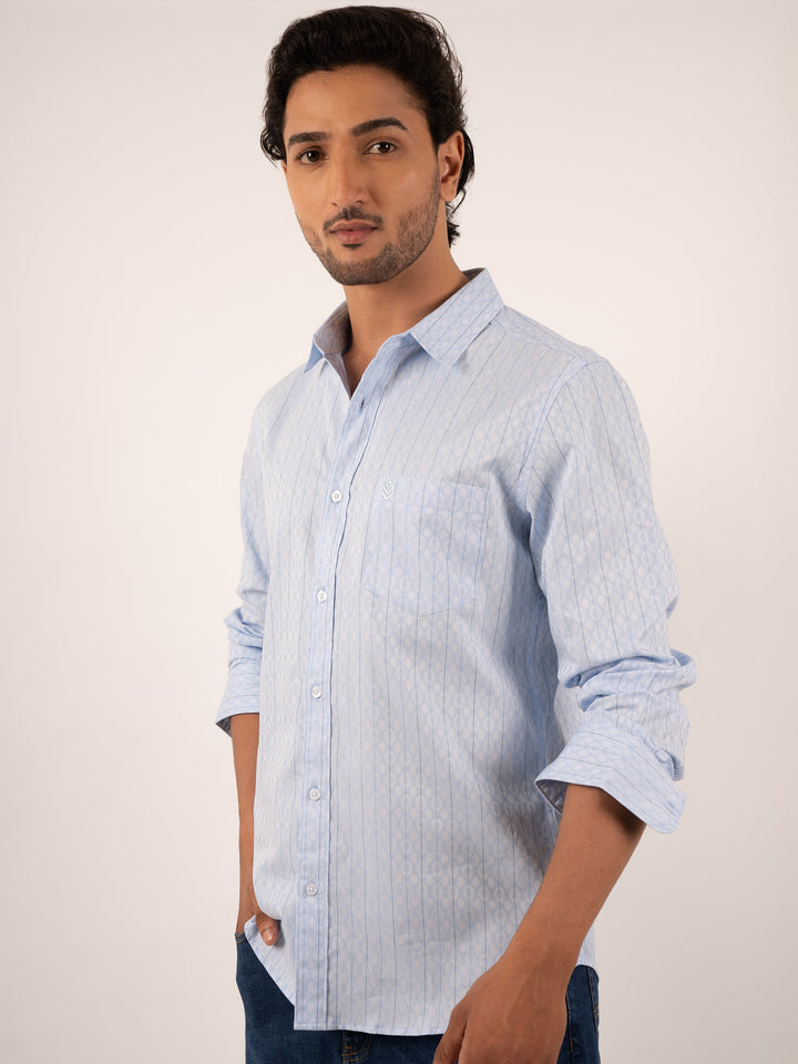 Men’s Regular Fit Sky  Blue Cotton Shirt with Subtle Print