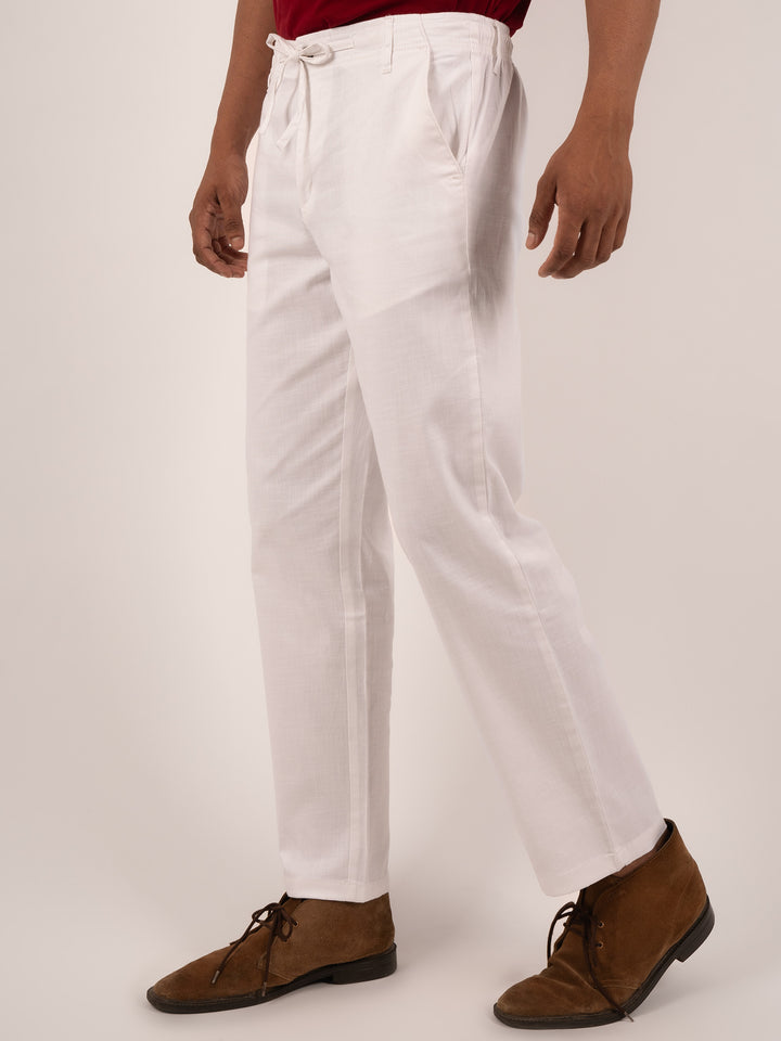Men’s  White Premium Cotton Drawstring Trousers