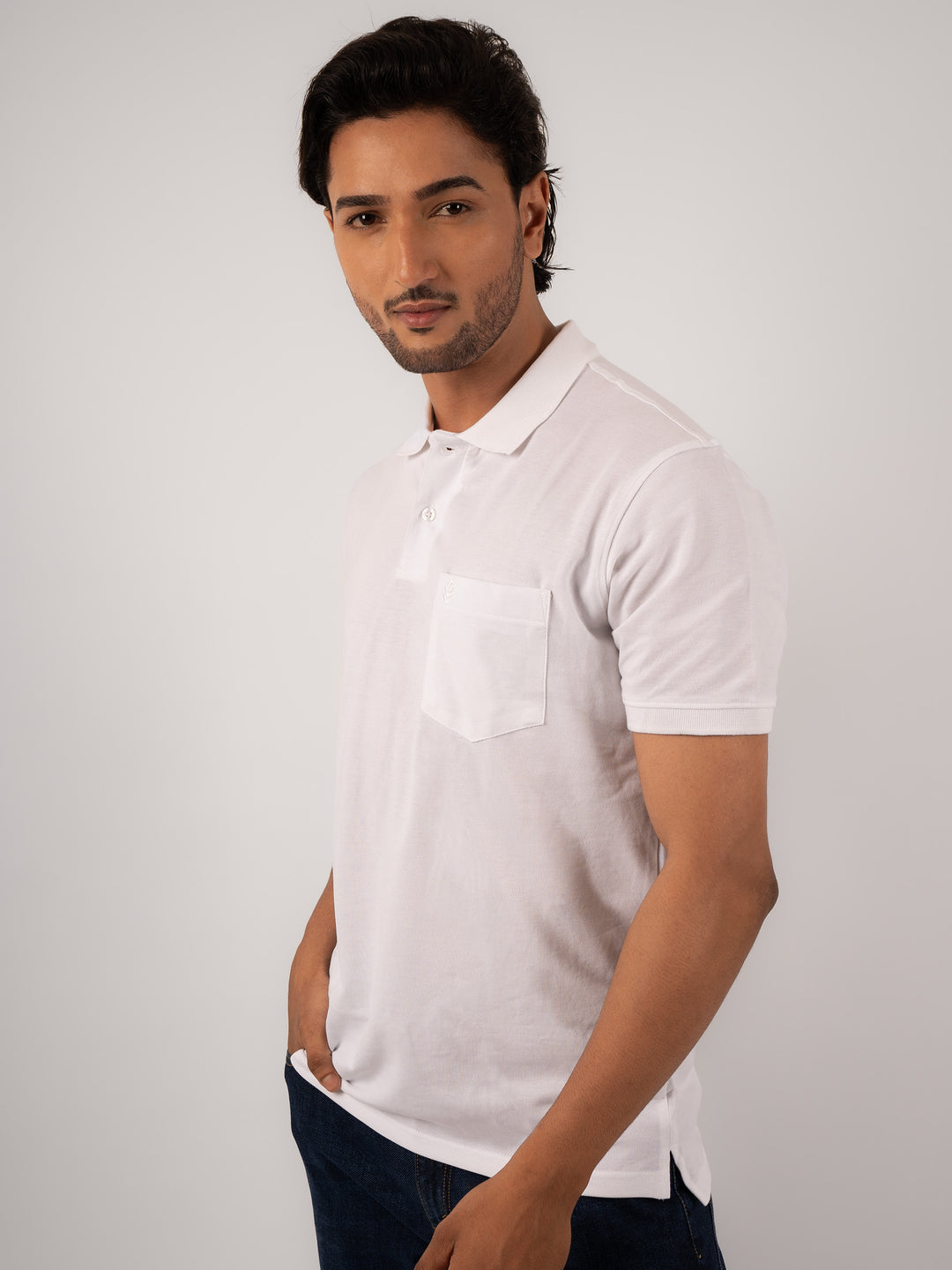MEN'S ARMHOLE CURVE WHITE POLO T-SHIRT