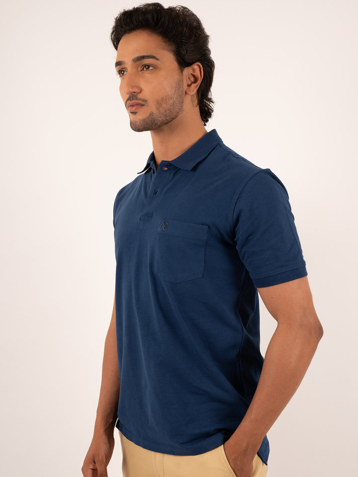 MEN'S CASUAL SOLID DIESEL BLUE POLO T-SHIRT
