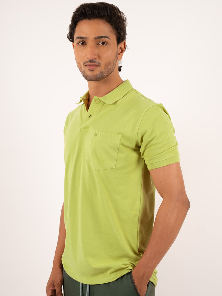 MEN'S LIME YELLOW SMART  CASUAL POLO T-SHIRT