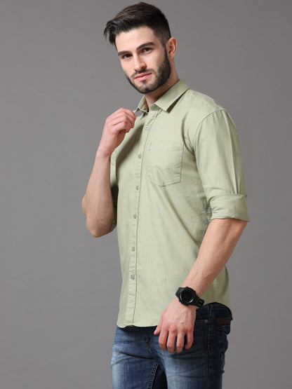 Olive Green Slim Fit Full Sleeve Shirt