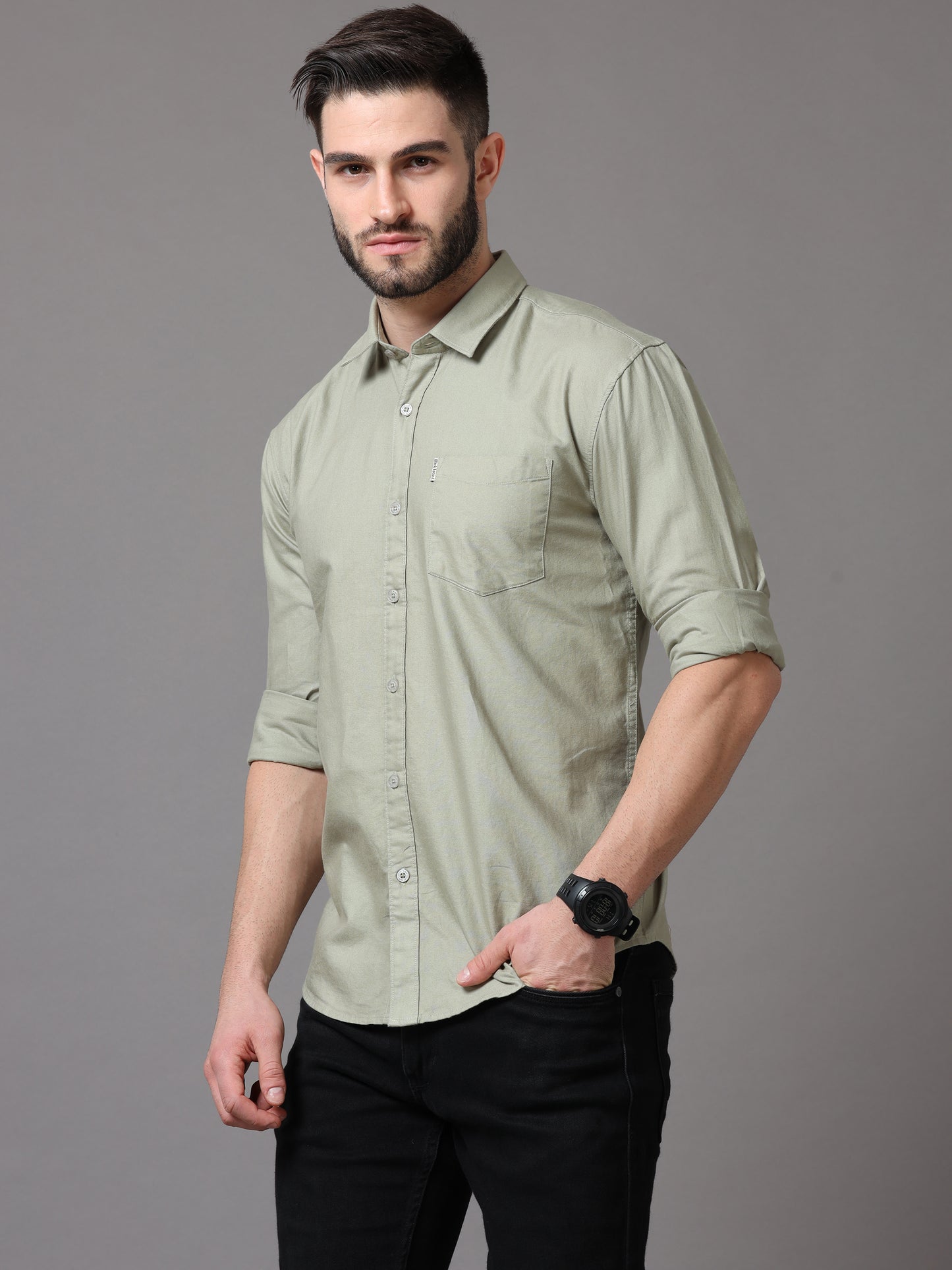 Tea Green Slim Fit Full Sleeve Shirt