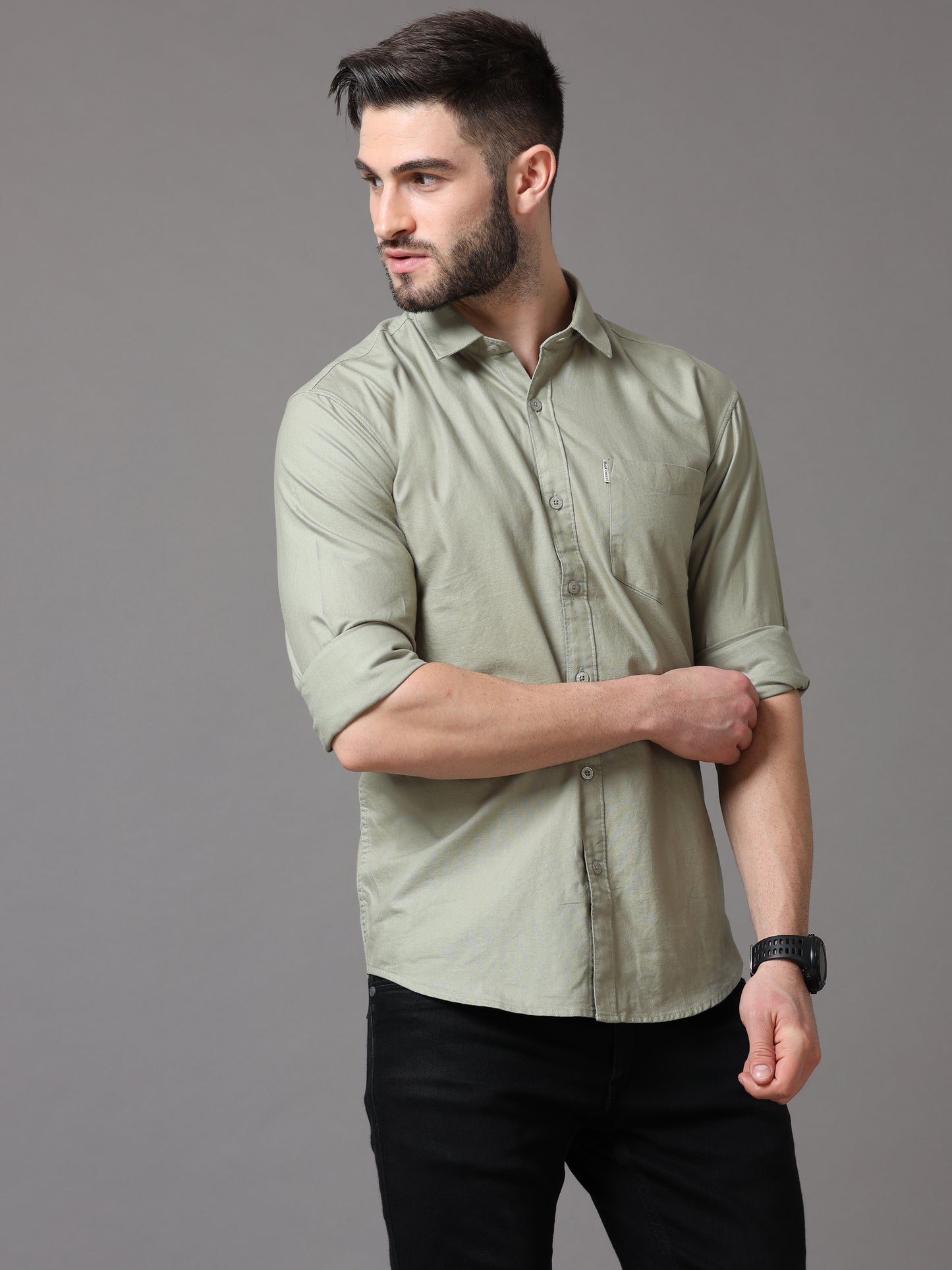 Tea Green Slim Fit Full Sleeve Shirt