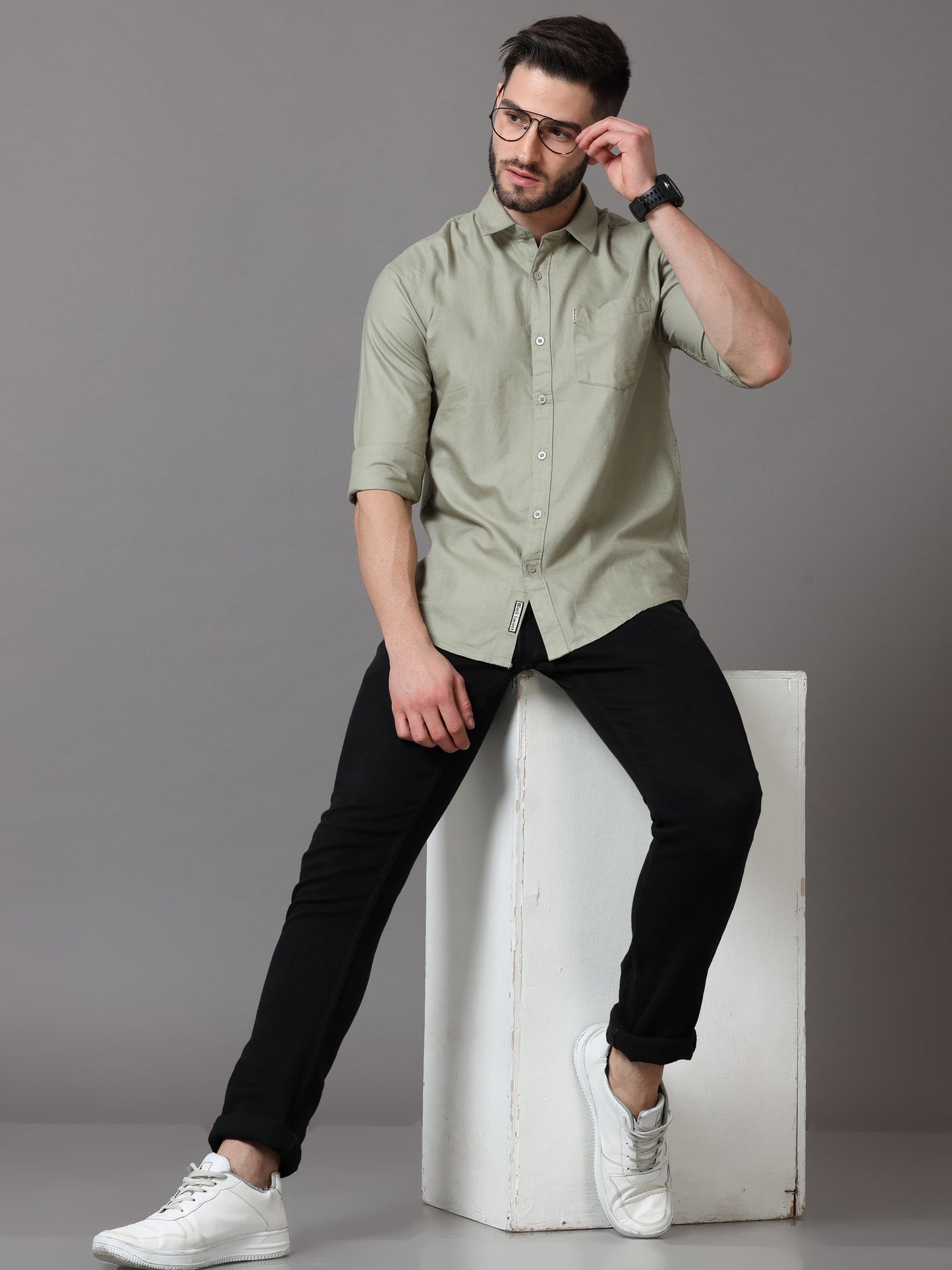 Tea Green Slim Fit Full Sleeve Shirt