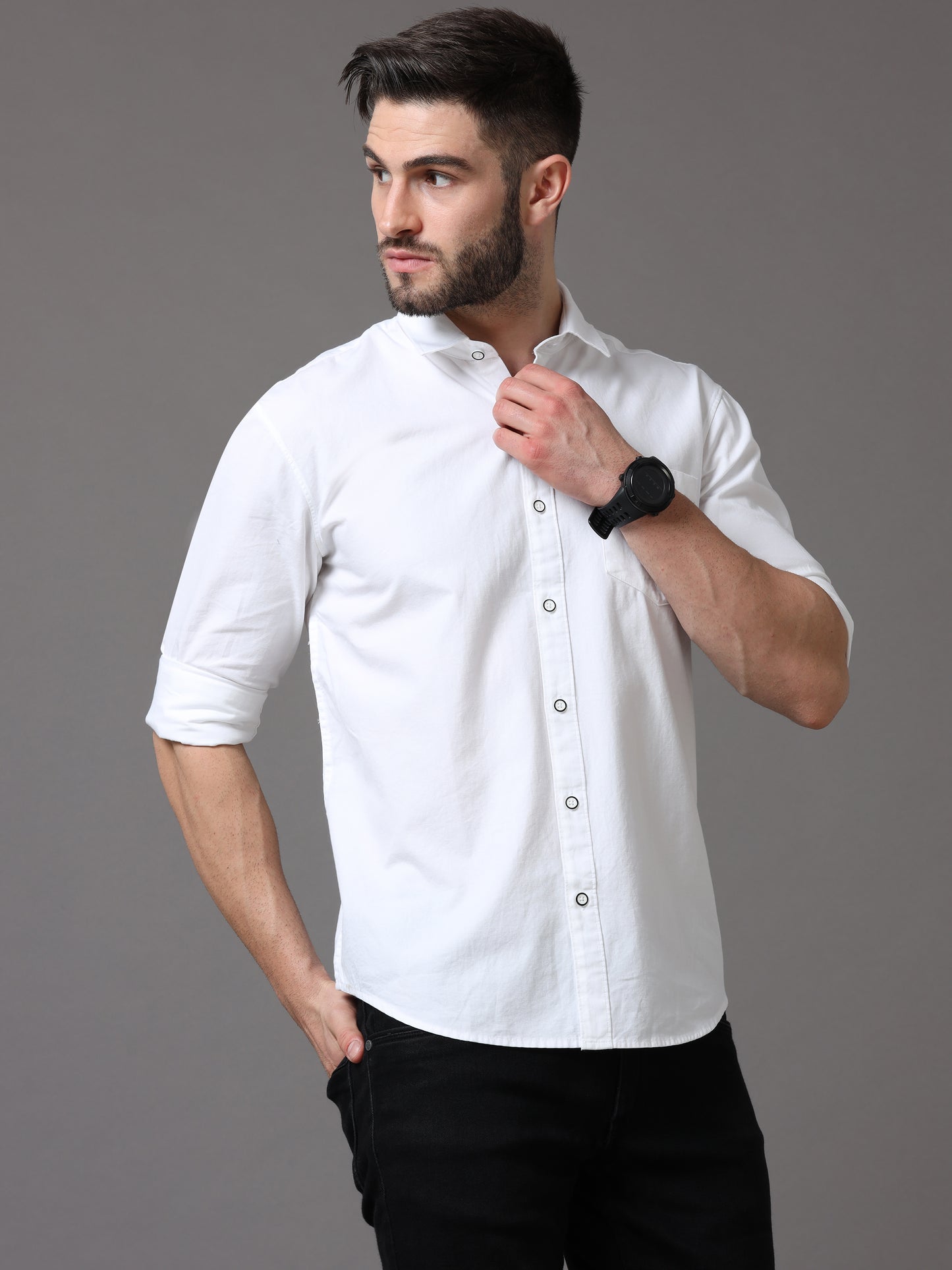 White Slim Fit Full Sleeve Shirt