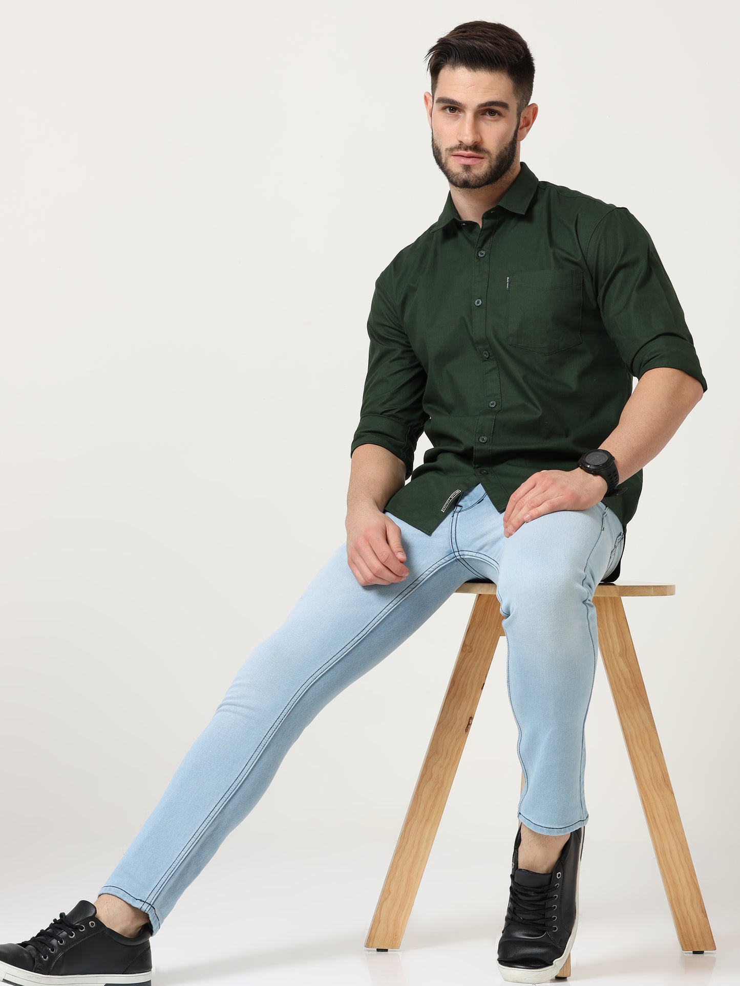 Green Slim Fit Full Sleeve Shirt