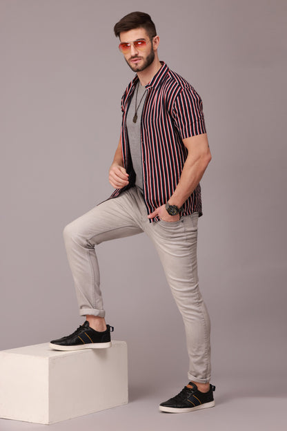 Maroon Stripe Half Sleeve Shirt