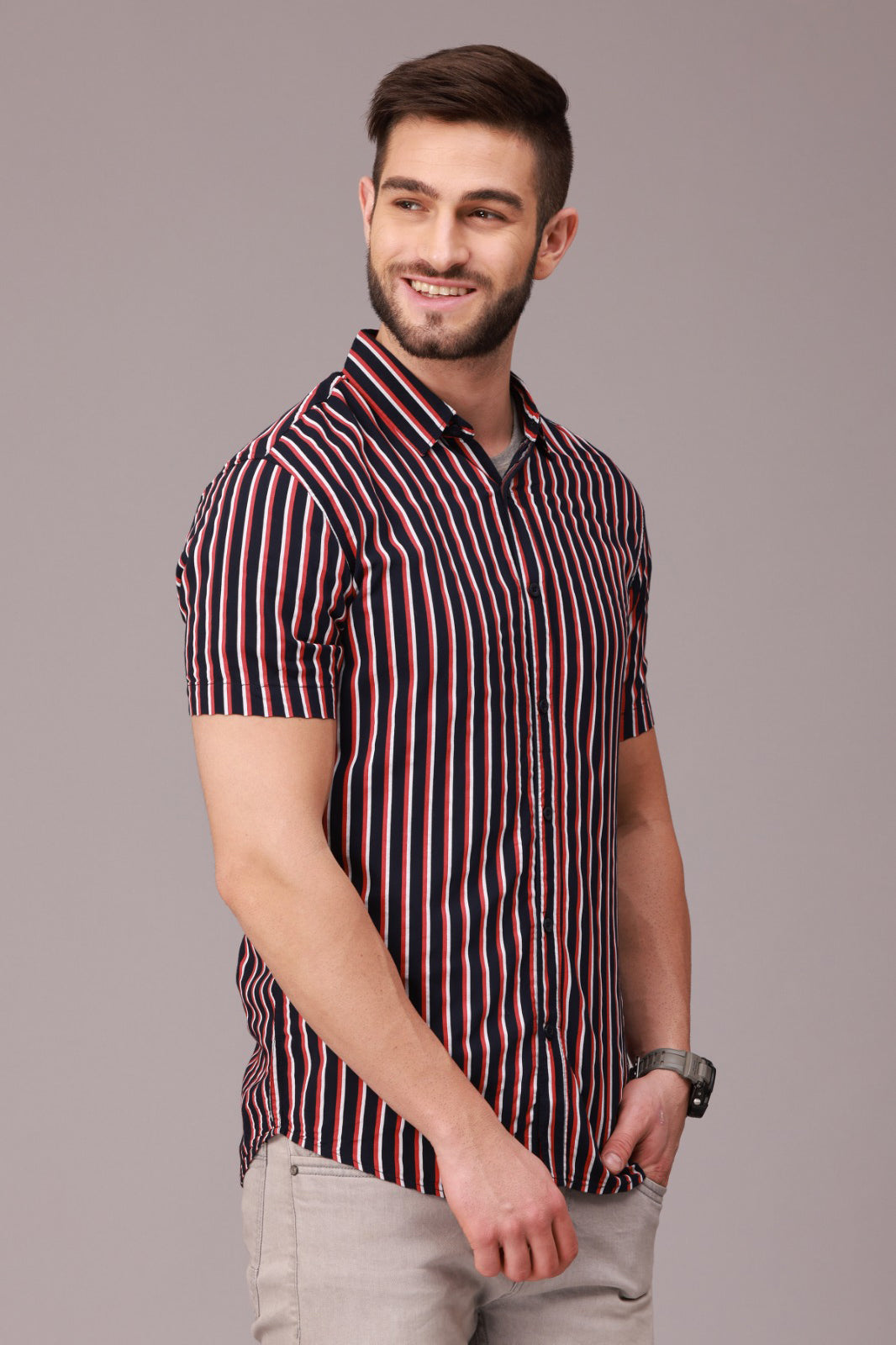 Maroon Stripe Half Sleeve Shirt