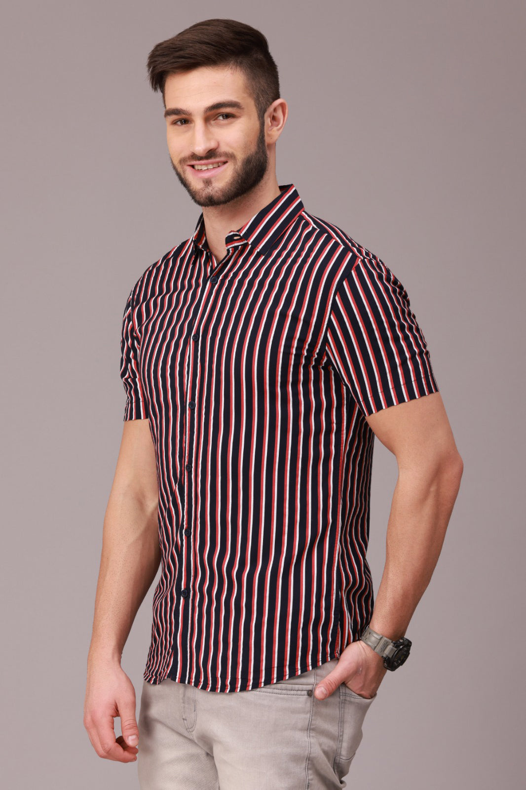 Maroon Stripe Half Sleeve Shirt