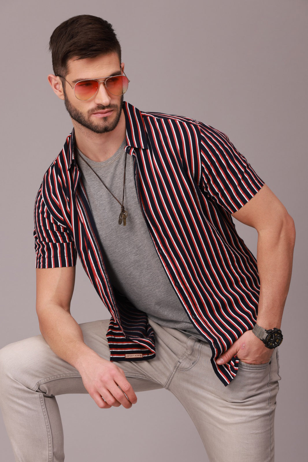 Maroon Stripe Half Sleeve Shirt