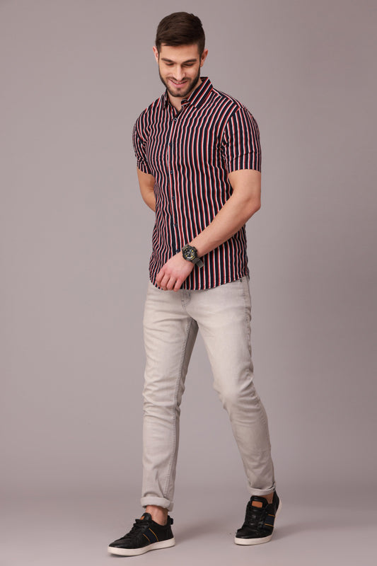 Maroon Stripe Half Sleeve Shirt