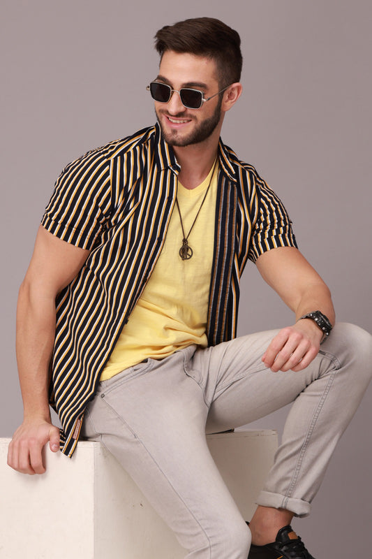 Yellow Black Stripe Half Sleeve Shirt