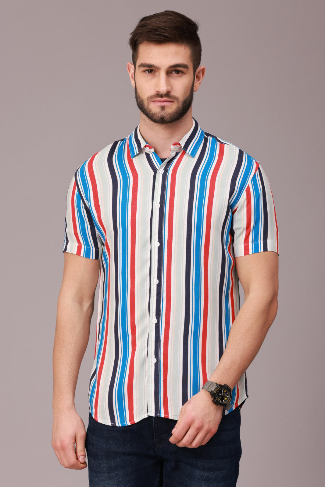 Multi Color Stripe Half Sleeve Shirt