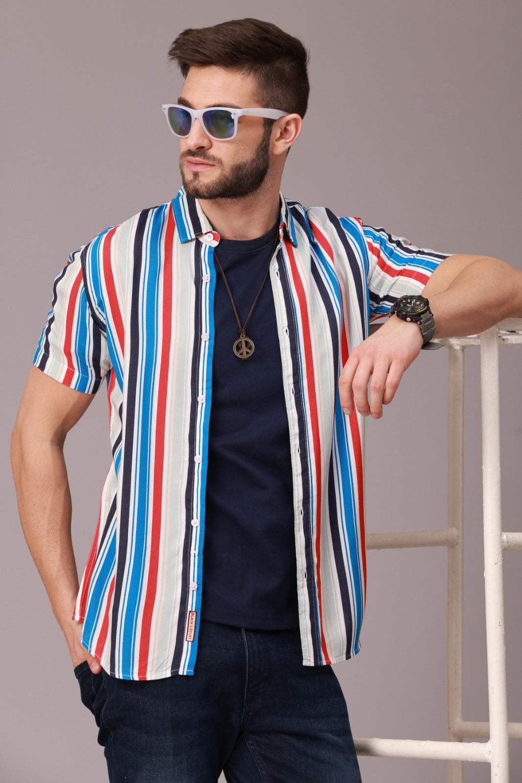 Multi Color Stripe Half Sleeve Shirt