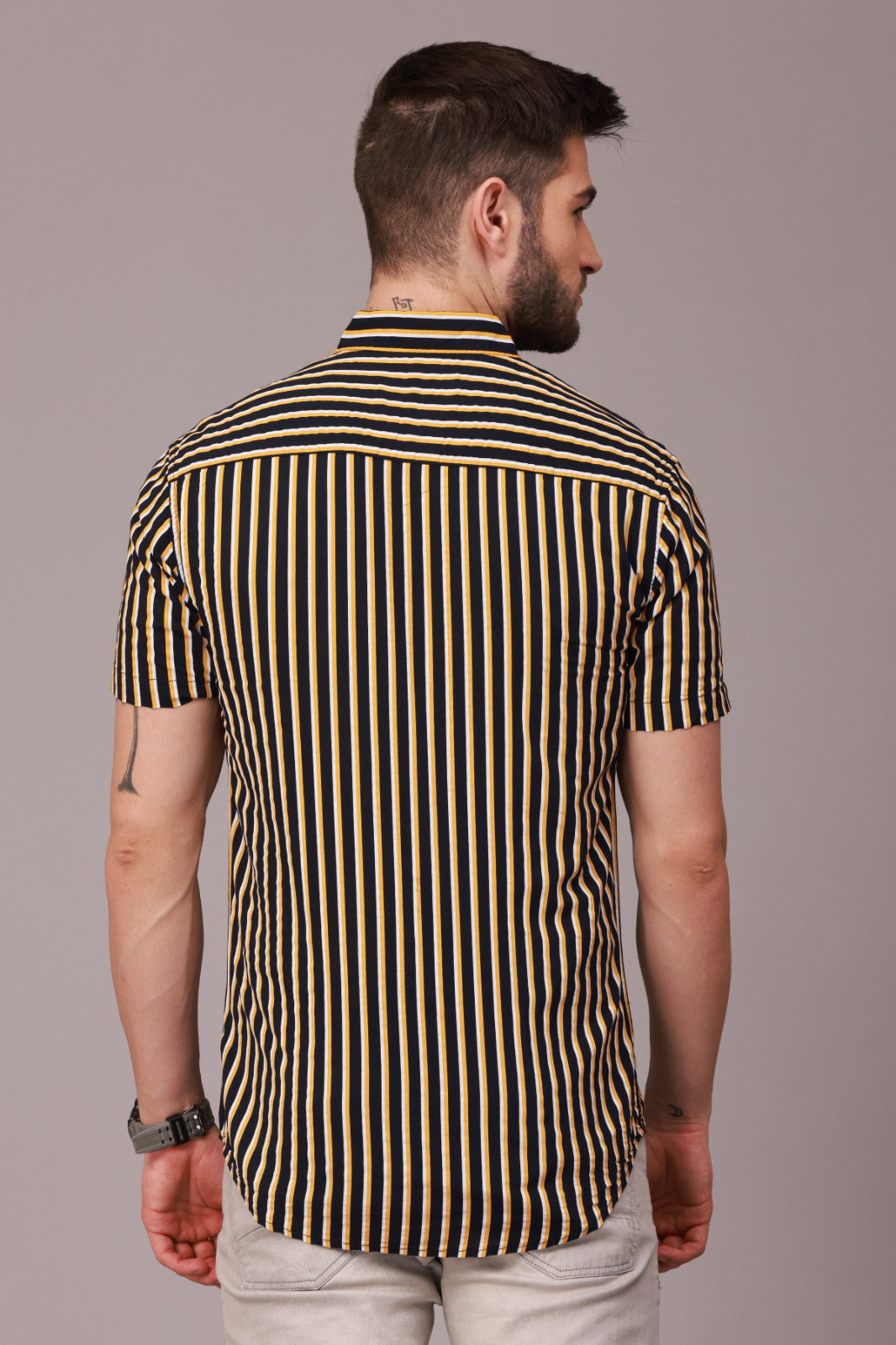 Yellow Black Stripe Half Sleeve Shirt