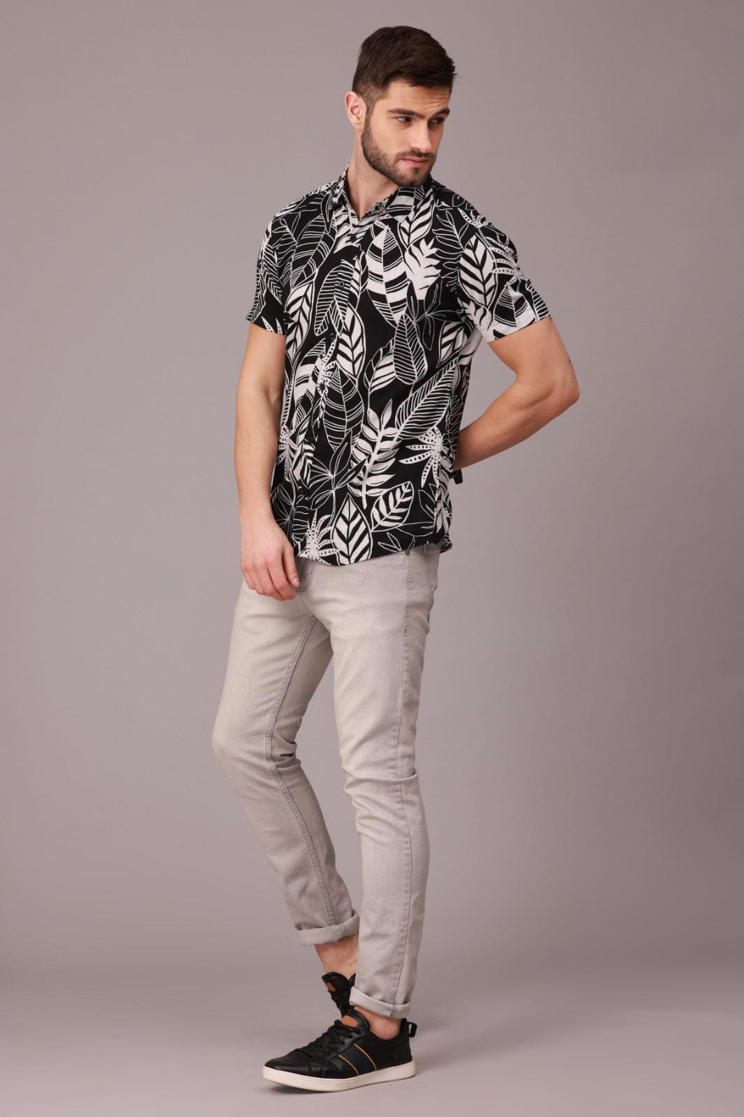 Black And White Printed Half Sleeve Shirt