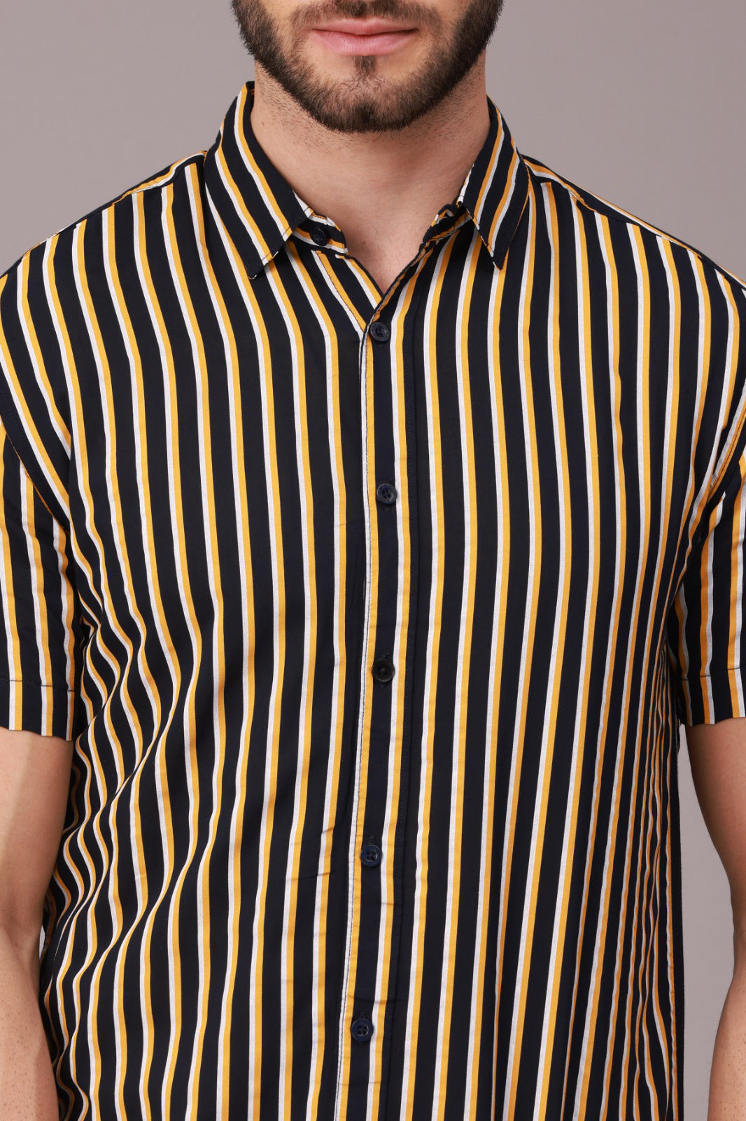 Yellow Black Stripe Half Sleeve Shirt