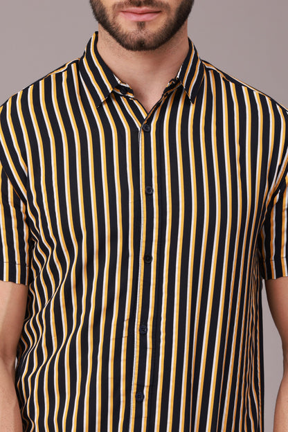 Yellow Black Stripe Half Sleeve Shirt