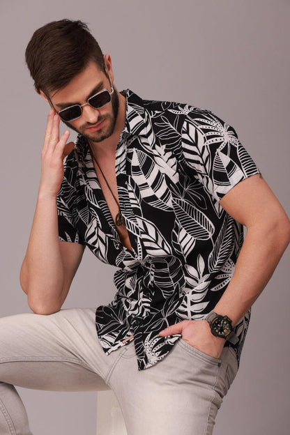 Black And White Printed Half Sleeve Shirt