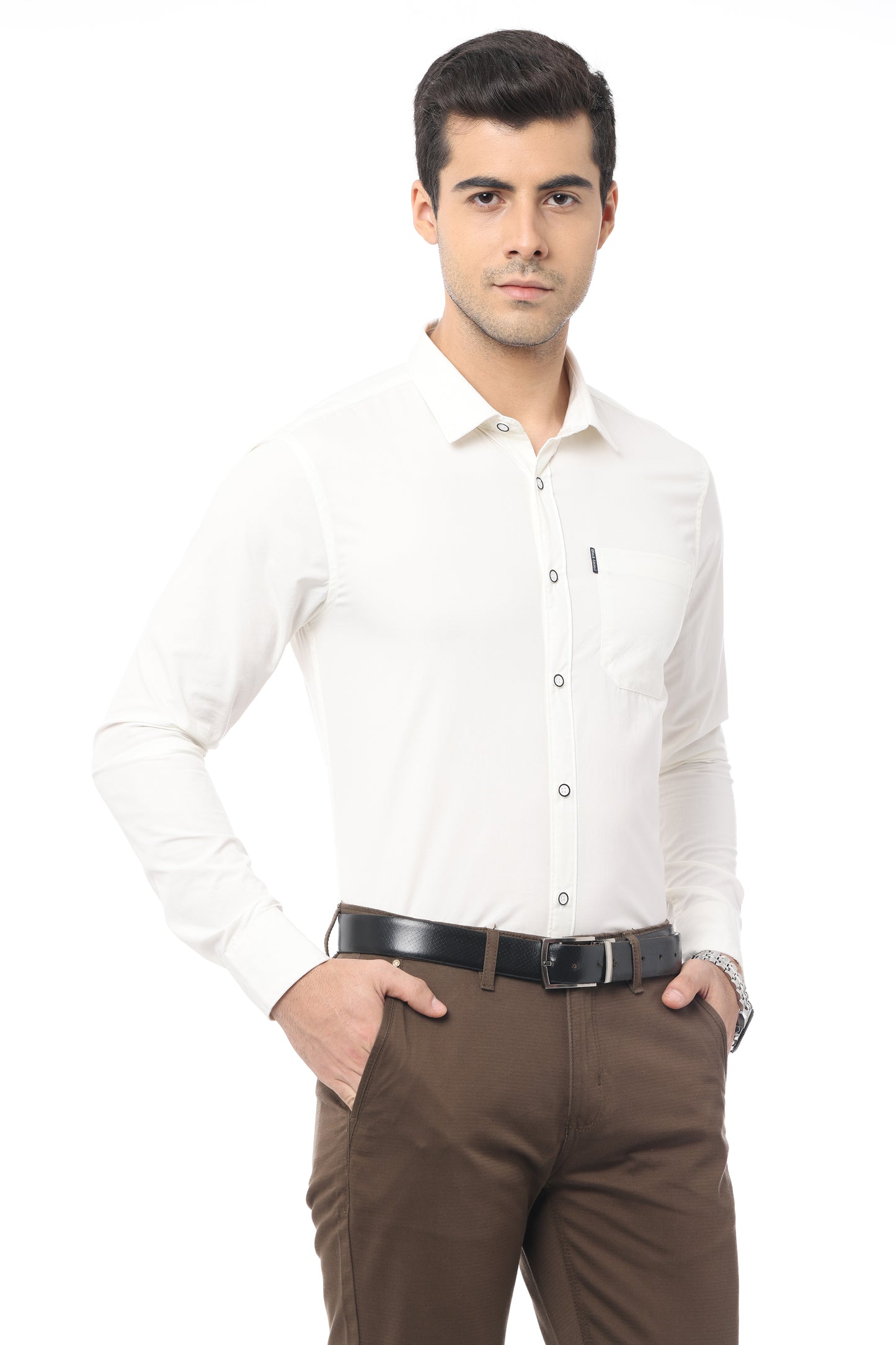 White Slim Fit Full Sleeve Shirt