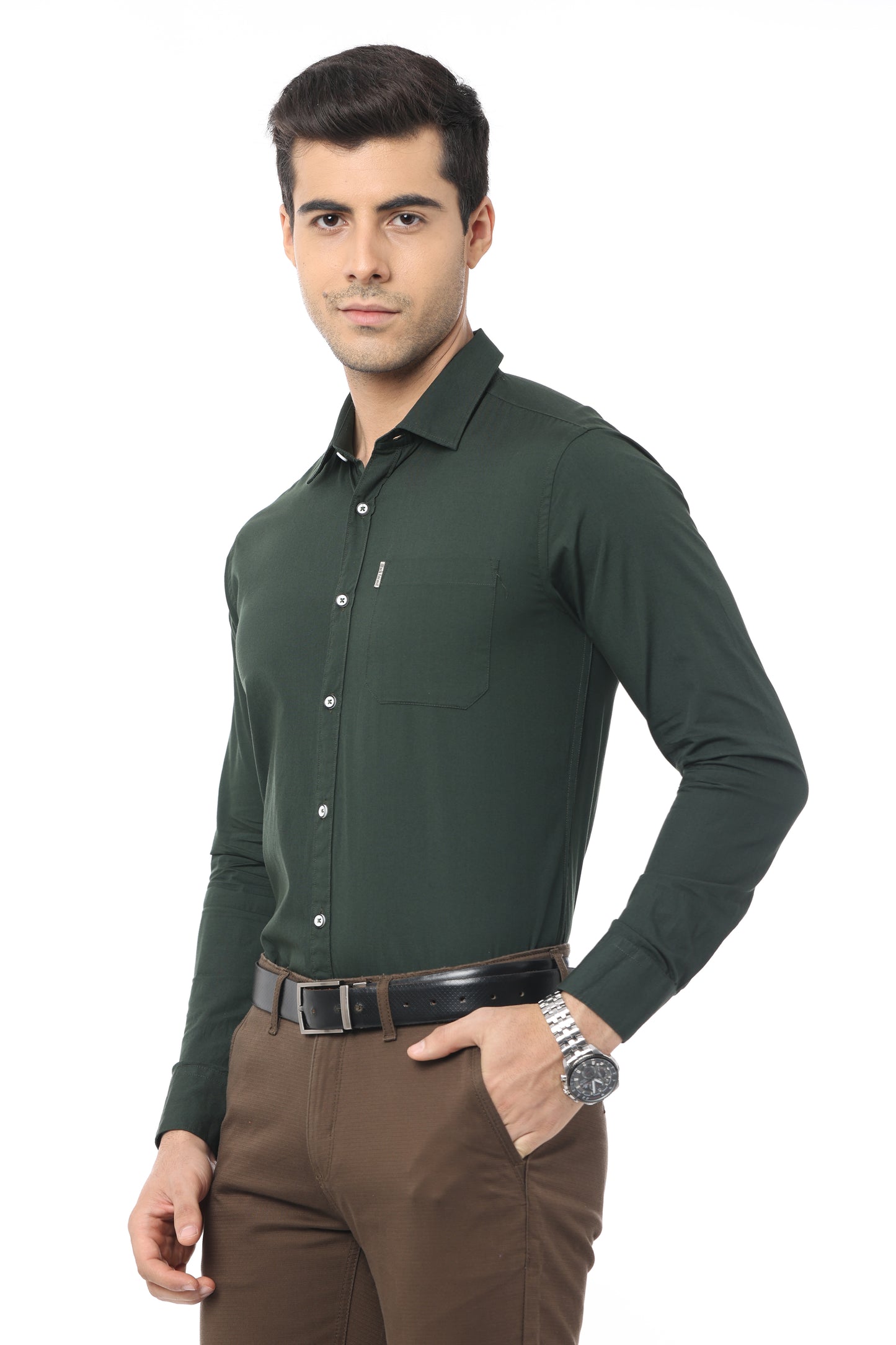 Olive Green Slim Fit Full Sleeve Shirt