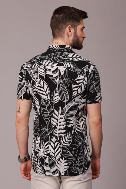 Black And White Printed Half Sleeve Shirt