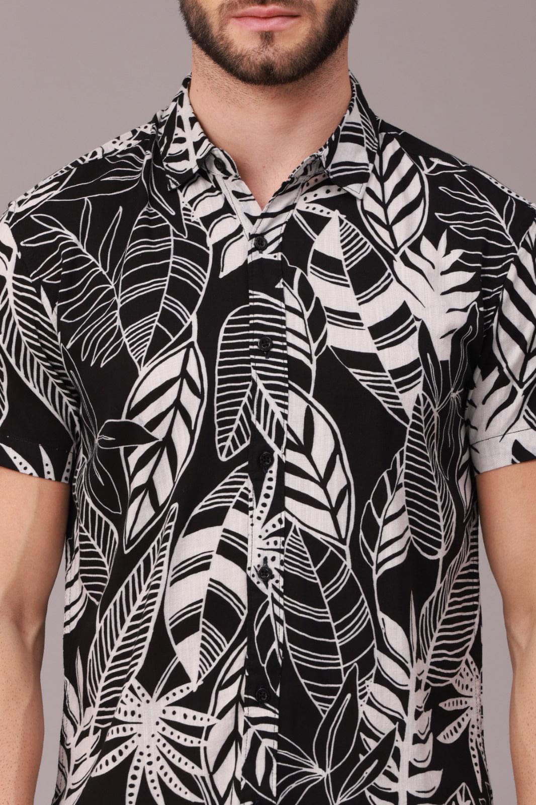 Black And White Printed Half Sleeve Shirt