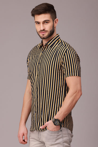 Yellow Black Stripe Half Sleeve Shirt