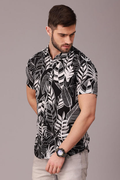 Black And White Printed Half Sleeve Shirt