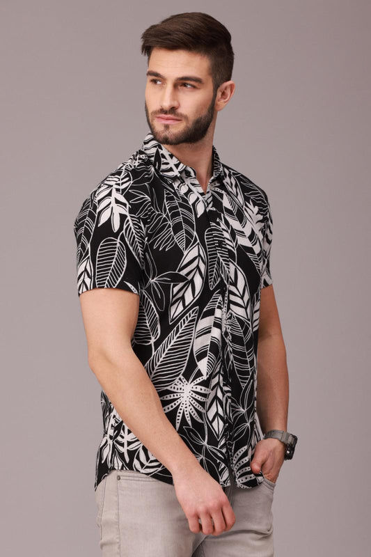 Black And White Printed Half Sleeve Shirt