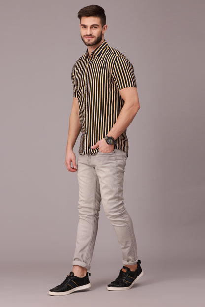 Yellow Black Stripe Half Sleeve Shirt