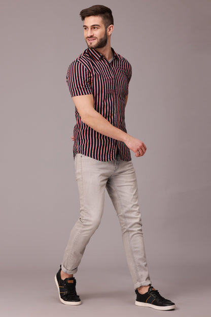 Maroon Stripe Half Sleeve Shirt